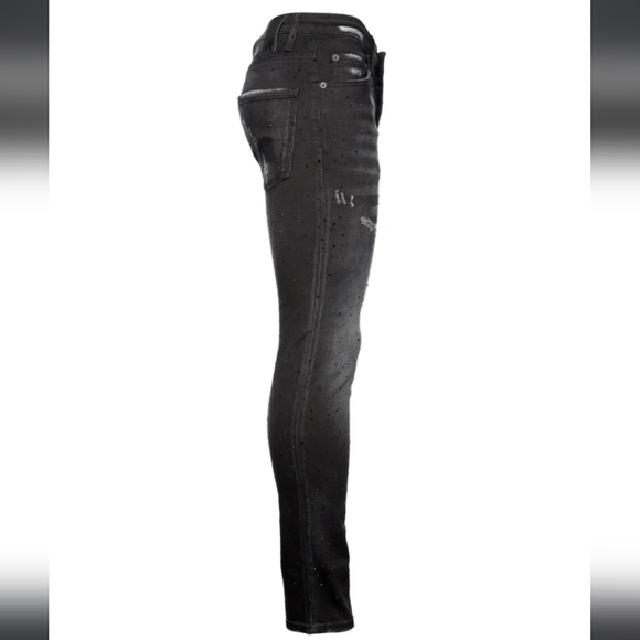 NWT 7TH HVN Crystal Stargaze Jet Jeans Black Denim 34 Skinny Embellished Slim - Picture 4 of 14